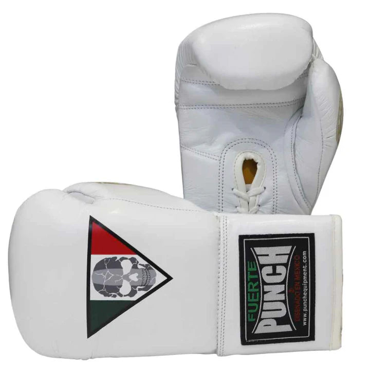 Punch Mexican Lucky 13 Lace Up Boxing Gloves- WHITE