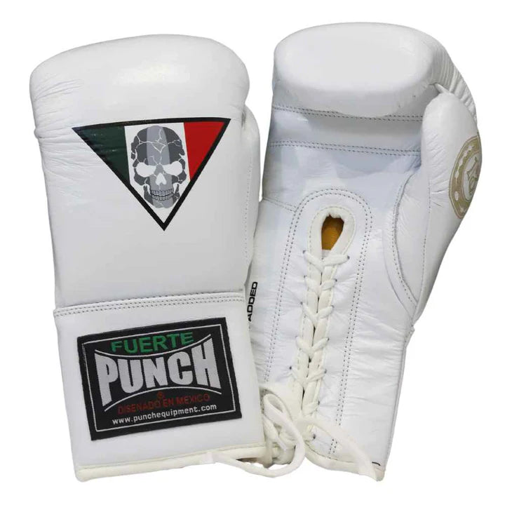 Punch Mexican Lucky 13 Lace Up Boxing Gloves- WHITE
